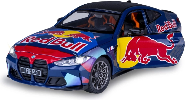 Metal BMW M4 model in 1:23 scale, blue