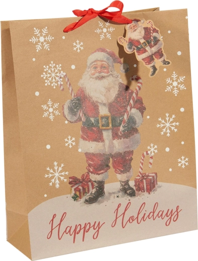 Beige Christmas paper gift bag L, assorted designs - 1 piece
