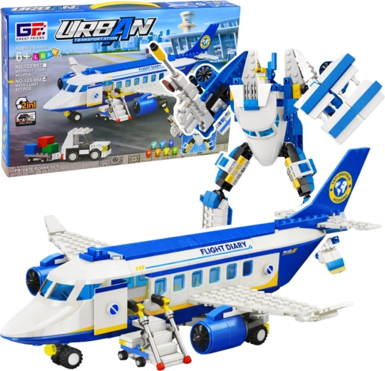 Konstruktorski set 2u1 putnički avion i robot sa svjetlima, 417 dijelova