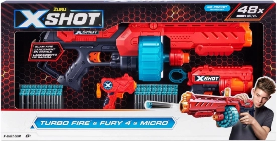 Set blastera X-Shot Excel Turbo Fire + Fury 4 + Micro