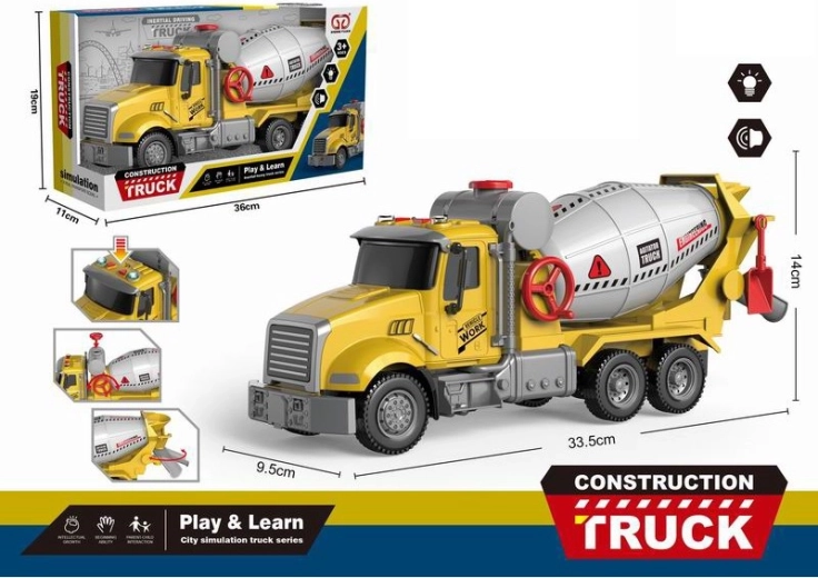 Dječja miješalica betona sa svjetlima i zvukovima, trenjsko pokretanje