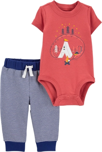Carter's 2-dijelni set za dječake Dino Stripes (body kratkih rukava + trenirka) 12 mj