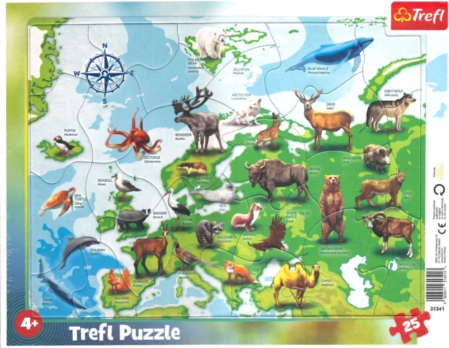 TREFL Puzzle Karta Europe sa životinjama 25 dijelova