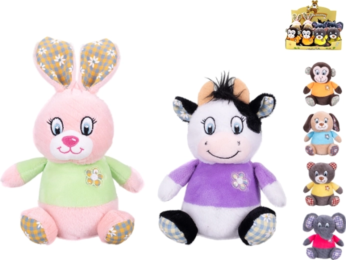 Plišana životinjica 15 cm s raznobojnom majicom, od rođenja