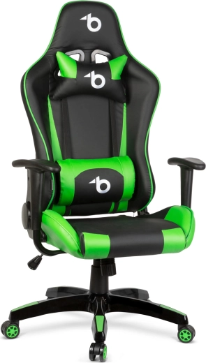 Gaming chair with lumbar and neck pillows, green