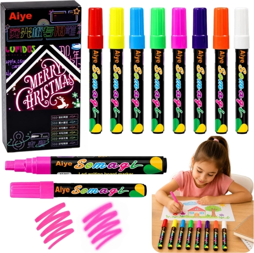 Set neon tekućih markera s kosim vrhom, 8 kom