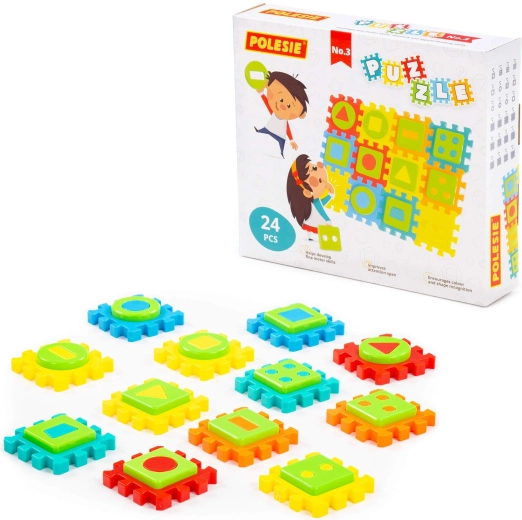 Children’s shape-insert puzzle with 24 pieces in a box