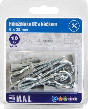 Uzlasta tipl-ankera s kukom 6×38 mm, bijeli cink (10 kom)