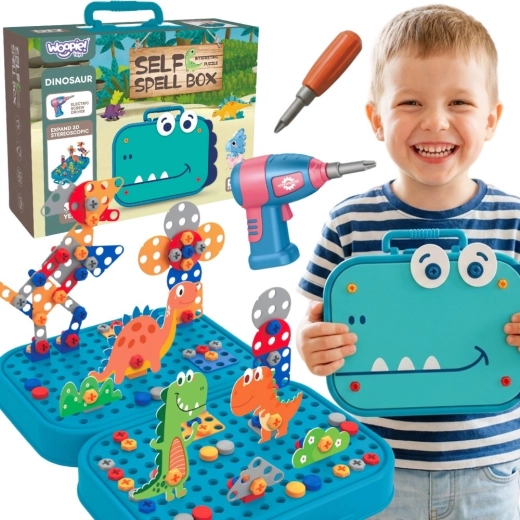 Woopie set za malog majstora 3D konstrukcijski set dino s vijcima i bušilicom u koferu