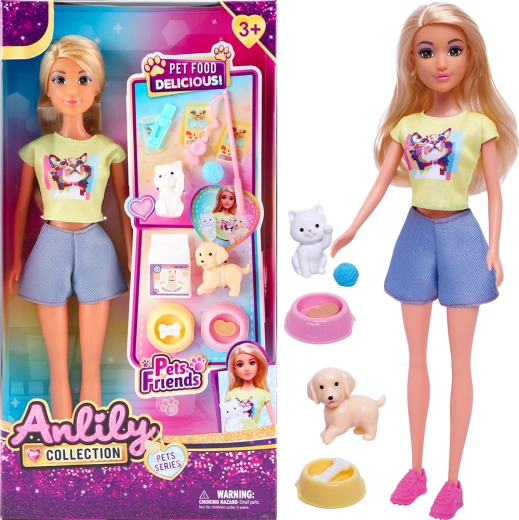 Lutka s mačkom, psićem i zdjelicama za hranjenje