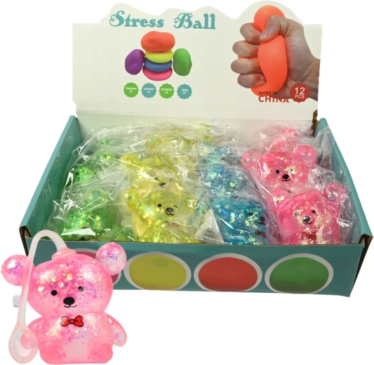Anti-stress gel bear with glitter and a bow - 1 piece