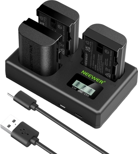 Neewer set 3× zamjenskih baterija LP-E6P/LP-E6NH za Canon fotoaparate s trostrukim USB punjačem