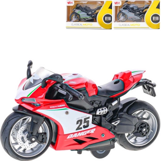 Metalni trkaći motocikl 14 cm 1:12 s povratnim pogonom u kutiji - 1 komad
