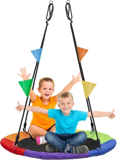 Vrtna ljuljačka tipa <strong>ptičje gnijezdo</strong> XL 100 cm, 150 kg, višebojna sa zastavicama