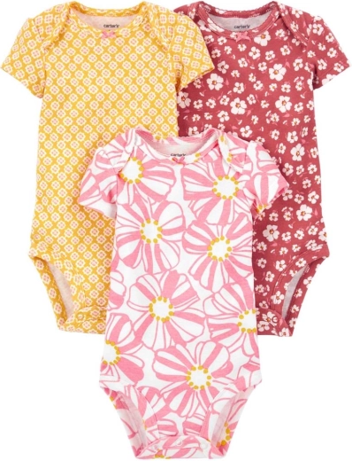 Carter's dječji bodi za djevojčice s kratkim rukavima pink/yellow, 3 kom