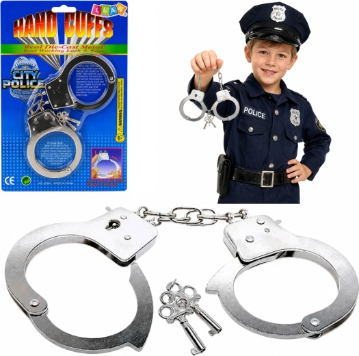 Metalne dječje policijske lisice s ključevima, srebrne