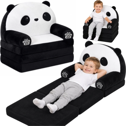 Convertible Kids Armchair 2-in-1 Panda (sofa & lounger) black-and-white