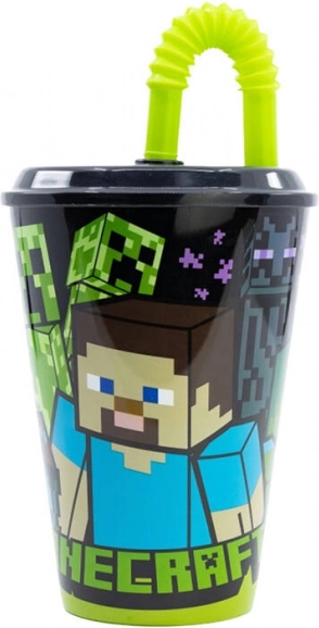 Čaša za vodu s slamkom za djecu STOR 40430 430 ml Minecraft (crna)