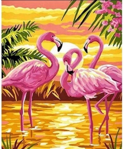 Slikanje po brojevima na okviru 40 × 50 cm – ružičasti flamingosi