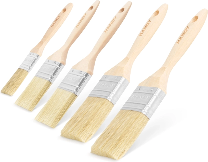 Set of flat paintbrushes with wooden handles, 5 pieces