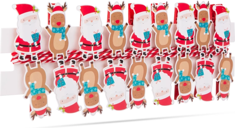 Christmas Pegs with Santa Ribbon - 18 Pieces