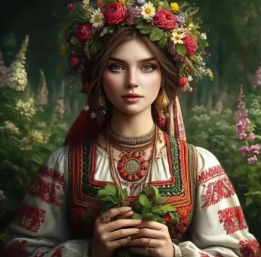 Dijamantno slikanje – slavenska žena s cvijećem 30 × 40 cm