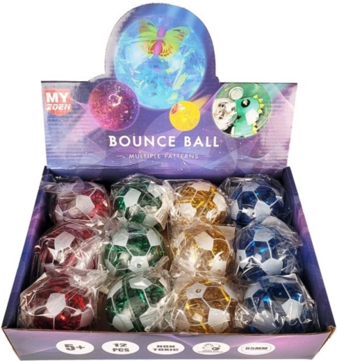 Bouncy ball with soccer print, light and liquid 6.5 cm - 1 piece
