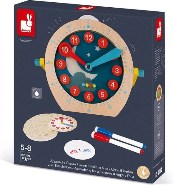 Janod drveni edukativni sat s brisivim karticama