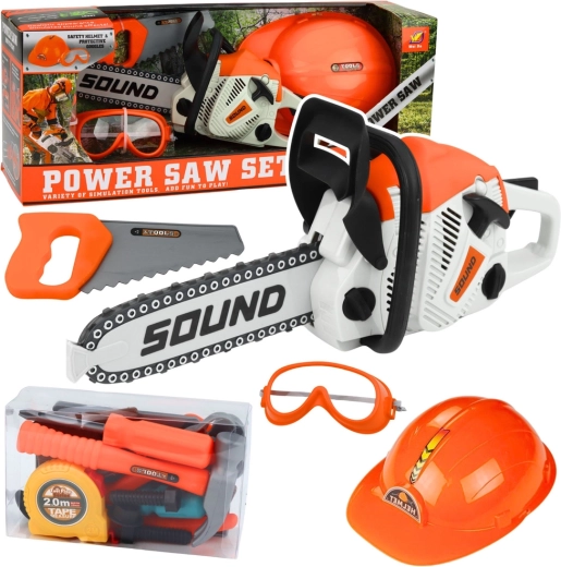 Dječji set alata s motornom pilom, kacigom i naočalama sa zvukovima