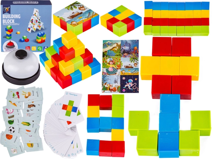 Dexterity game with building blocks, cards and puzzle - 1 piece