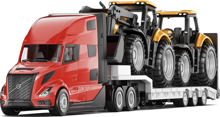 Siku Super tractor unit Volvo VNL 860 with trailer and JCB tractors