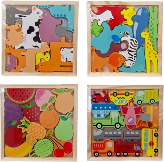 Drvene umetajuće puzzle sa šarenim motivima - 1 komad
