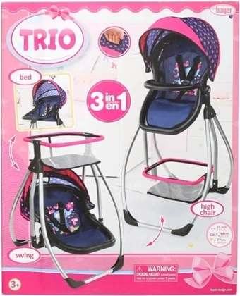 Bayer Design multifunctional doll high chair 3-in-1, gray/pink