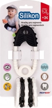 Grickalica s iglom i privjescima, crno-bijela, 12 cm