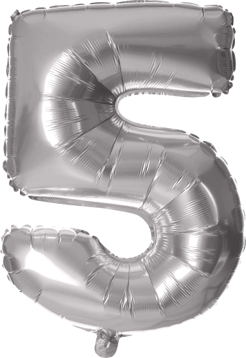 Foli balon na napuhavanje broj 5, 30 cm, srebrni TORO