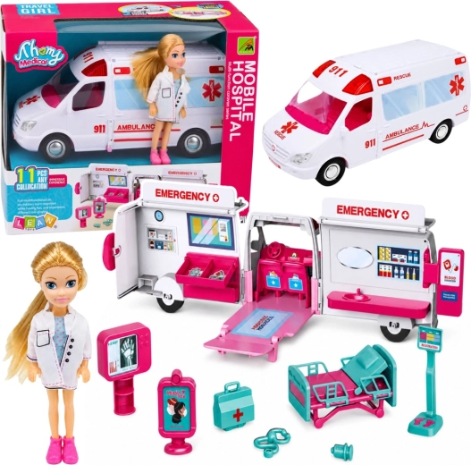 Fold-Out Doll Ambulance with Mini Doctor Doll and Accessories (11 Pieces)