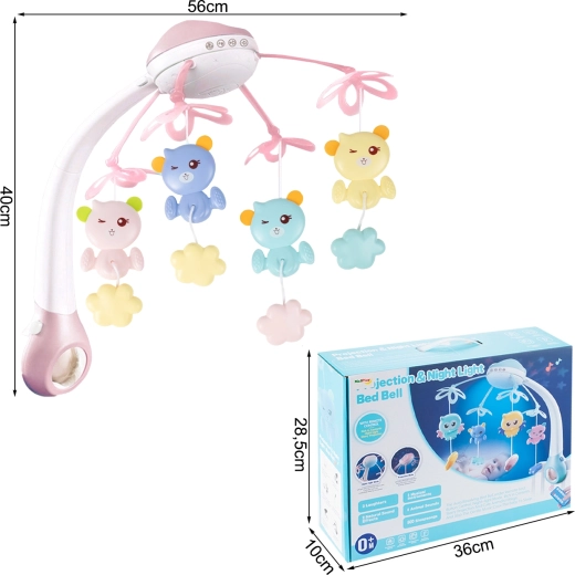 Vrteška za krevetić s projektorom i daljinskim upravljačem, 500 melodija