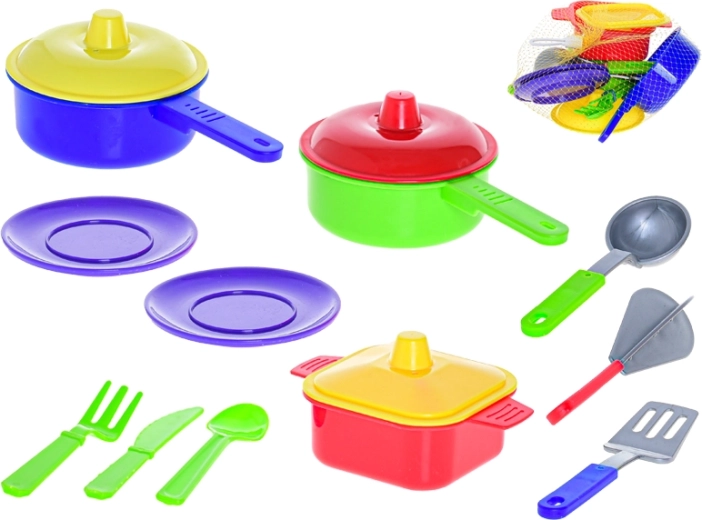 MAD Children's Plastic Kitchenware Set with Cutlery in a Mesh Bag