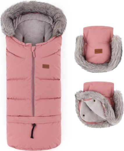 Petite&Mars zimski set: zimska vreća Arctic 4u1 i rukavice za kolica Furry old rose