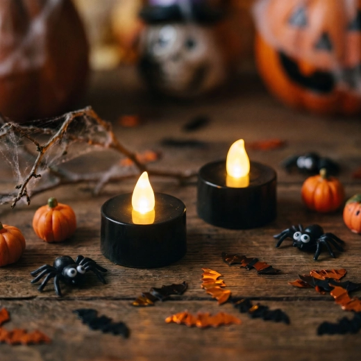 Halloween LED Tea Lights, Black, 2 pcs