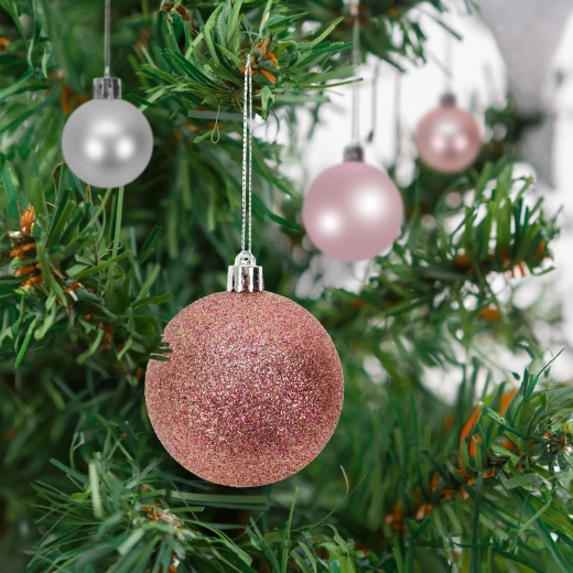 Set of rose gold Christmas tree ornaments, 16 pcs, 3–6 cm