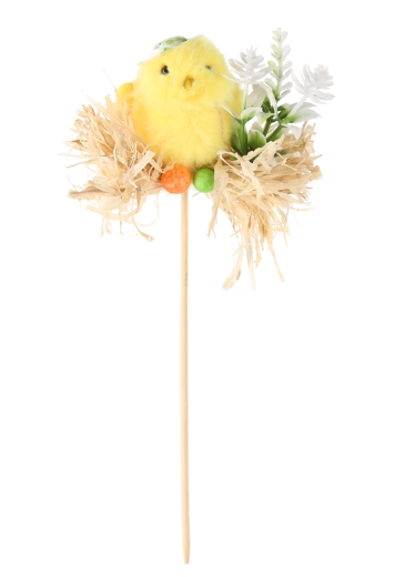 Uskršni ukrasni štapić s pilićem u slamnatom gnijezdu 5 × 23 cm, mix 3 dizajna (12 kom)