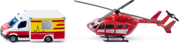 Siku super – hitna pomoć Mercedes‑Benz i helikopter EUROCOPTER EC145, set 1:87
