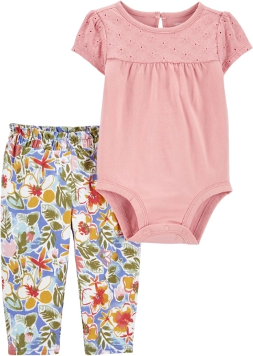 Carter's 2-dijelni set za bebu: bodi s kratkim rukavima i tajice Pink Embroidery