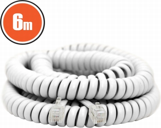 6 m White Coiled Telephone Cable