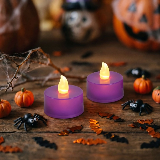Purple Halloween LED tea lights, 2 pcs