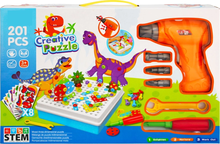 Kreativni STEM konstrukcijski set s bušilicom dinosauri 201 dijelova
