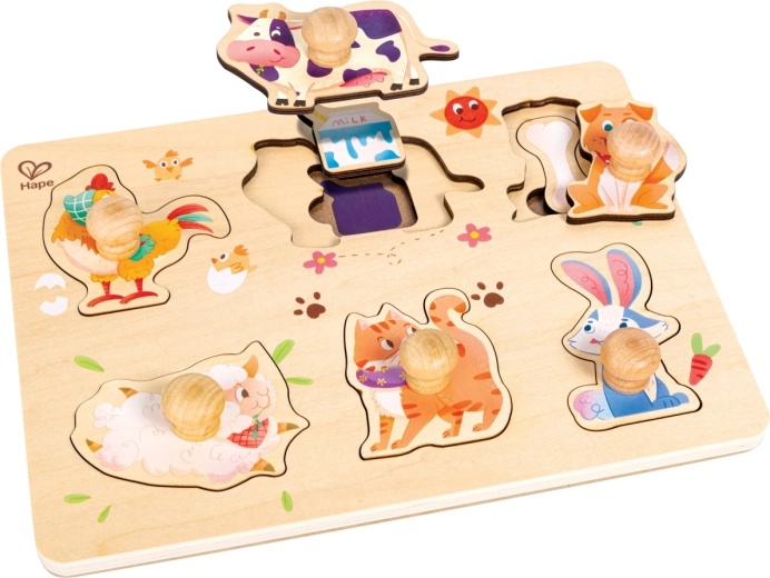 Drvene slojevite puzzle Farma s ručkama Hape