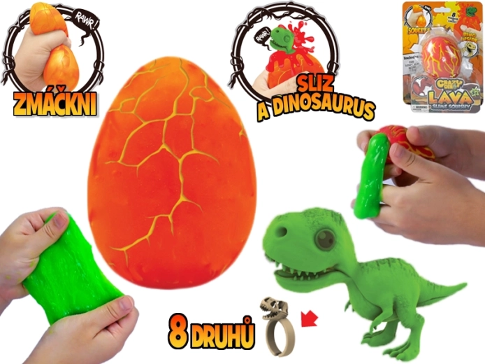 Crazy Dino jaje sa sluzom, dinosaur figuricom i prstenom
