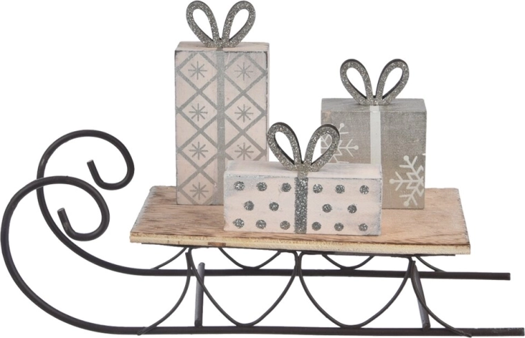 Dekorativne saonice drvo/metal bež 23 × 14 × 7 cm